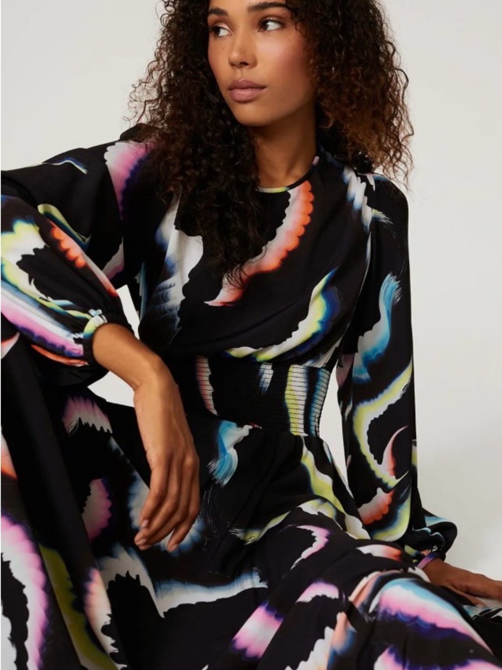 A.L.C. Black Maxi Dress with Multicolor Wave Print - Picture 7 of 10